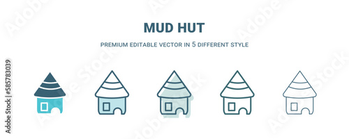 mud hut icon in 5 different style. Outline, filled, two color, thin mud hut icon isolated on white background. Editable vector can be used web and mobile