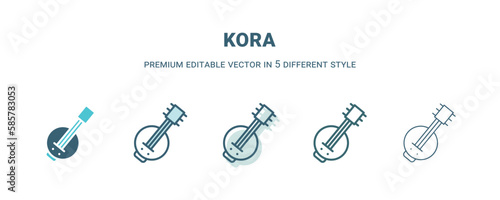 kora icon in 5 different style. Outline, filled, two color, thin kora icon isolated on white background. Editable vector can be used web and mobile