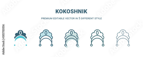 kokoshnik icon in 5 different style. Outline, filled, two color, thin kokoshnik icon isolated on white background. Editable vector can be used web and mobile