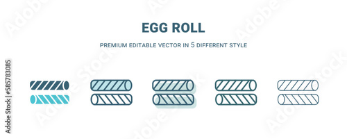 egg roll icon in 5 different style. Outline, filled, two color, thin egg roll icon isolated on white background. Editable vector can be used web and mobile