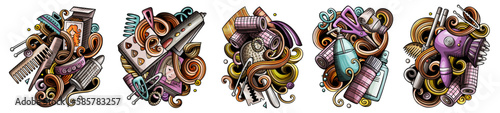 Hair Salon cartoon vector doodle designs set.
