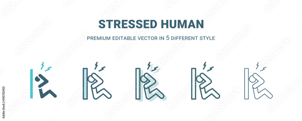 stressed human icon in 5 different style. Outline, filled, two color, thin stressed human icon isolated on white background. Editable vector can be used web and mobile stressed human icon in 5 different style. Outline, filled, two color, thin stressed human icon isolated on white background. Editable vector can be used web and mobile
