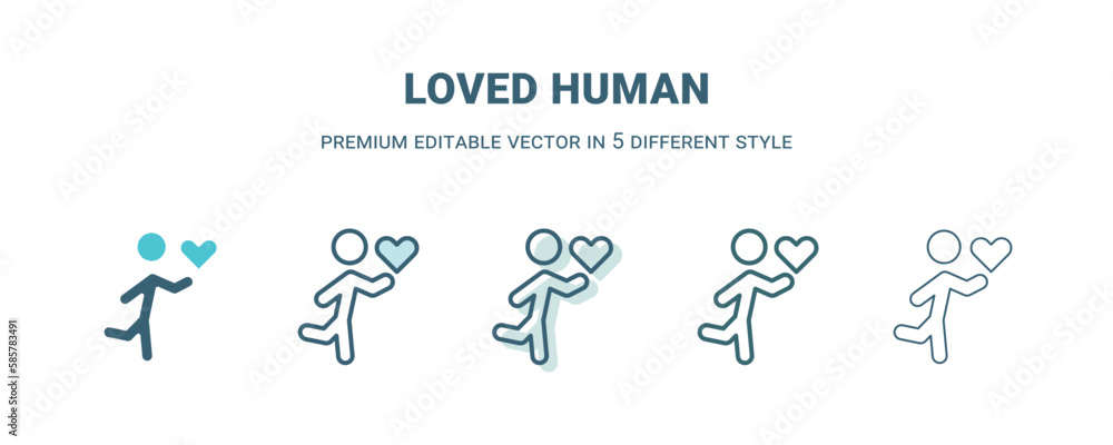 loved human icon in 5 different style. Outline, filled, two color, thin loved human icon isolated on white background. Editable vector can be used web and mobile