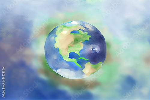planet earth over defocused nature background with copy space. Generative Ai