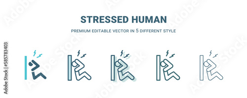 stressed human icon in 5 different style. Outline, filled, two color, thin stressed human icon isolated on white background. Editable vector can be used web and mobile