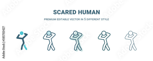 scared human icon in 5 different style. Outline, filled, two color, thin scared human icon isolated on white background. Editable vector can be used web and mobile