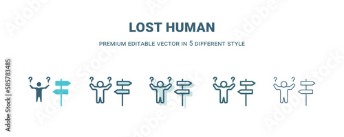 lost human icon in 5 different style. Outline, filled, two color, thin lost human icon isolated on white background. Editable vector can be used web and mobile