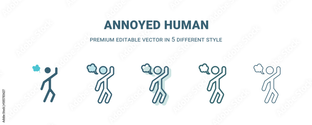 annoyed human icon in 5 different style. Outline, filled, two color, thin annoyed human icon isolated on white background. Editable vector can be used web and mobile