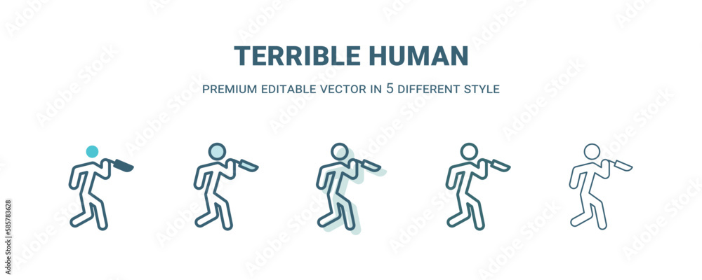 terrible human icon in 5 different style. Outline, filled, two color, thin terrible human icon isolated on white background. Editable vector can be used web and mobile