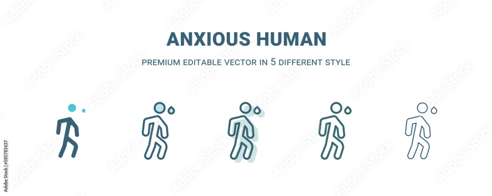 anxious human icon in 5 different style. Outline, filled, two color, thin anxious human icon isolated on white background. Editable vector can be used web and mobile