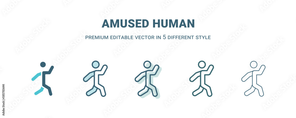 amused human icon in 5 different style. Outline, filled, two color, thin amused human icon isolated on white background. Editable vector can be used web and mobile