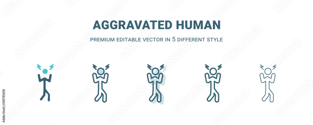 aggravated human icon in 5 different style. Outline, filled, two color, thin aggravated human icon isolated on white background. Editable vector can be used web and mobile aggravated human icon in 5 different style. Outline, filled, two color, thin aggravated human icon isolated on white background. Editable vector can be used web and mobile