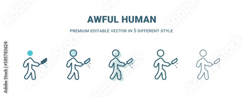 awful human icon in 5 different style. Outline, filled, two color, thin awful human icon isolated on white background. Editable vector can be used web and mobile