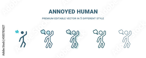 annoyed human icon in 5 different style. Outline, filled, two color, thin annoyed human icon isolated on white background. Editable vector can be used web and mobile