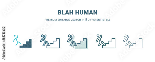 blah human icon in 5 different style. Outline, filled, two color, thin blah human icon isolated on white background. Editable vector can be used web and mobile