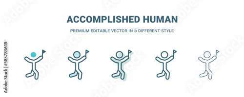 accomplished human icon in 5 different style. Outline, filled, two color, thin accomplished human icon isolated on white background. Editable vector can be used web and mobile