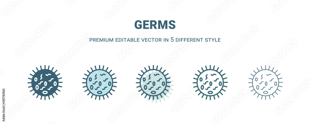 germs icon in 5 different style. Outline, filled, two color, thin germs icon isolated on white background. Editable vector can be used web and mobile germs icon in 5 different style. Outline, filled, two color, thin germs icon isolated on white background. Editable vector can be used web and mobile