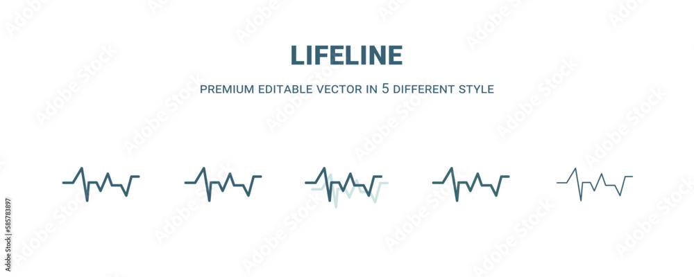 lifeline icon in 5 different style. Outline, filled, two color, thin lifeline icon isolated on white background. Editable vector can be used web and mobile