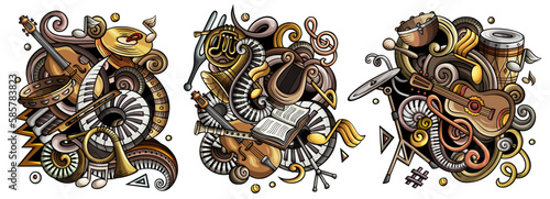 classical music cartoon vector doodle designs set