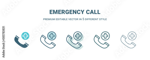 emergency call icon in 5 different style. Outline, filled, two color, thin emergency call icon isolated on white background. Editable vector can be used web and mobile