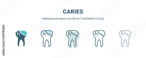 caries icon in 5 different style. Outline, filled, two color, thin caries icon isolated on white background. Editable vector can be used web and mobile