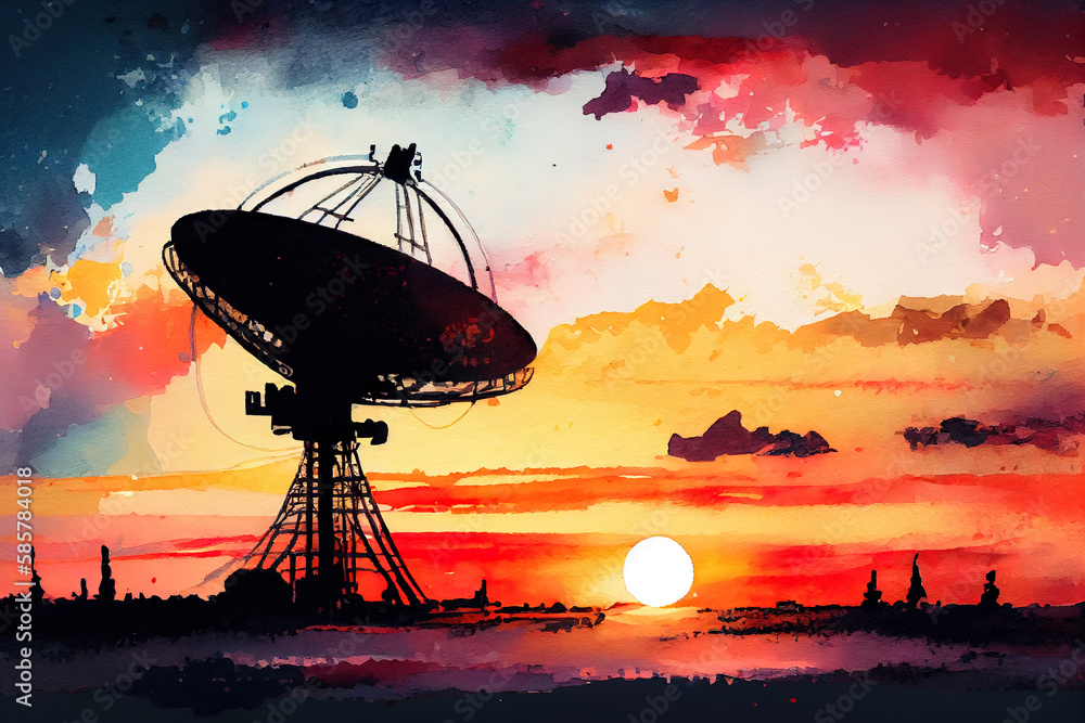 White radio telescope, a large satellite dish isolated on a white background. Generative Ai White radio telescope, a large satellite dish isolated on a white background. Generative Ai
