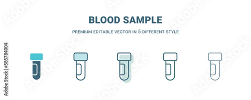 blood sample icon in 5 different style. Outline  filled  two color  thin blood sample icon isolated on white background. Editable vector can be used web and mobile