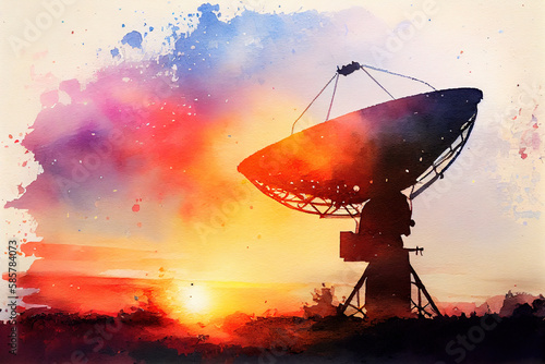 Satellite dish sky sun stars communication technology network image. Generative Ai