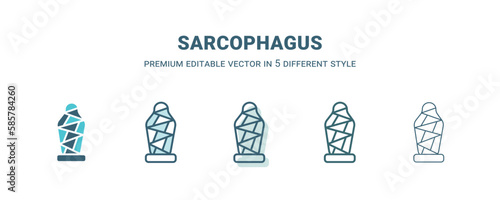 sarcophagus icon in 5 different style. Outline, filled, two color, thin sarcophagus icon isolated on white background. Editable vector can be used web and mobile