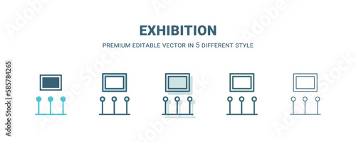 exhibition icon in 5 different style. Outline, filled, two color, thin exhibition icon isolated on white background. Editable vector can be used web and mobile
