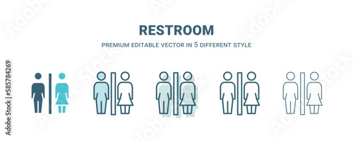restroom icon in 5 different style. Outline, filled, two color, thin restroom icon isolated on white background. Editable vector can be used web and mobile