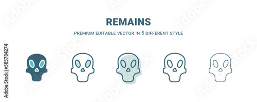 remains icon in 5 different style. Outline, filled, two color, thin remains icon isolated on white background. Editable vector can be used web and mobile
