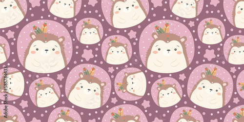 Cute bohemian animals themed seamless pattern