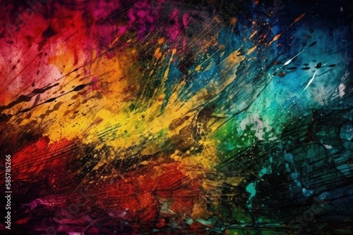 vibrant and dynamic abstract painting with lively paint splatters. Generative AI