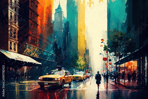 Impressionism illustration of new york city street