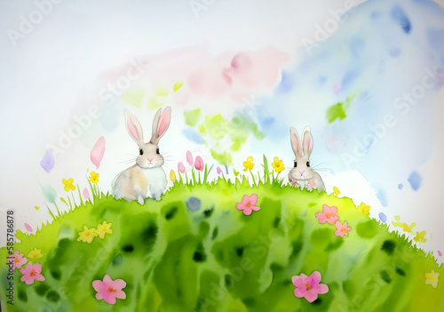 Easter card watercolor illustration,  Generative AI
