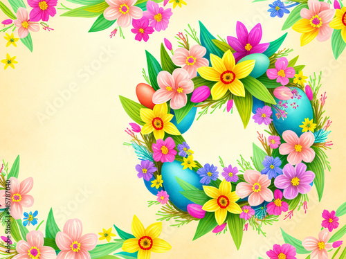 Easter wreath postcard,  Generative AI