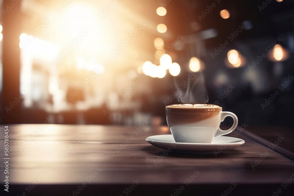 Closeup of white Coffee Cup on Cafe Table with Blurred Background Closeup of white Coffee Cup on Cafe Table with Blurred Background