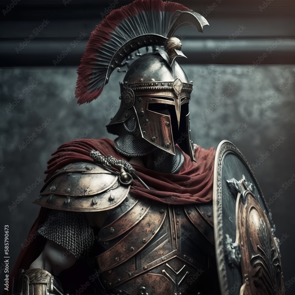 Spartan warrior in armor with shield, antique Greek military soldier ...