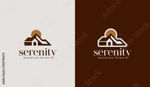 Mountain Side House Pine Tree Logo. Universal creative premium symbol. Vector sign icon logo template. Vector illustration