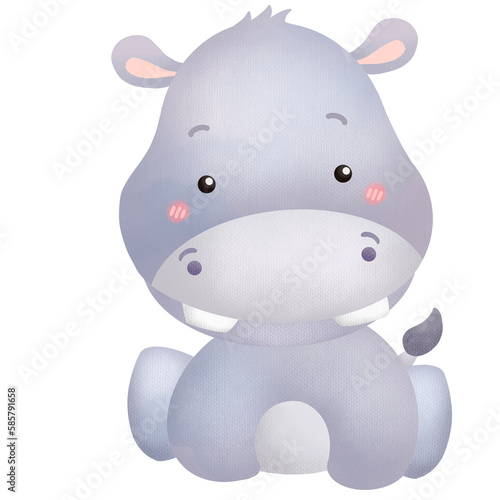 a vector of a cute hippo in watercolor