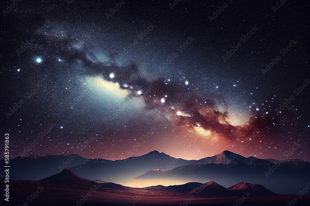 Tree silhouetted against a starry night sky. Generative Ai Tree silhouetted against a starry night sky. Generative Ai