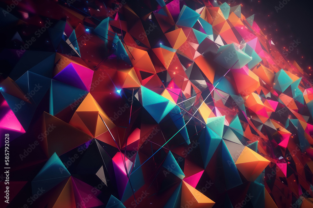 Abstract background, colorful triangles on a dark background. AI generative. Abstract background, colorful triangles on a dark background. AI generative.