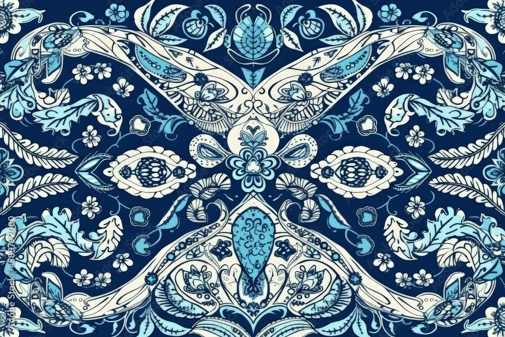 delicate blue and white floral pattern. Generative AI