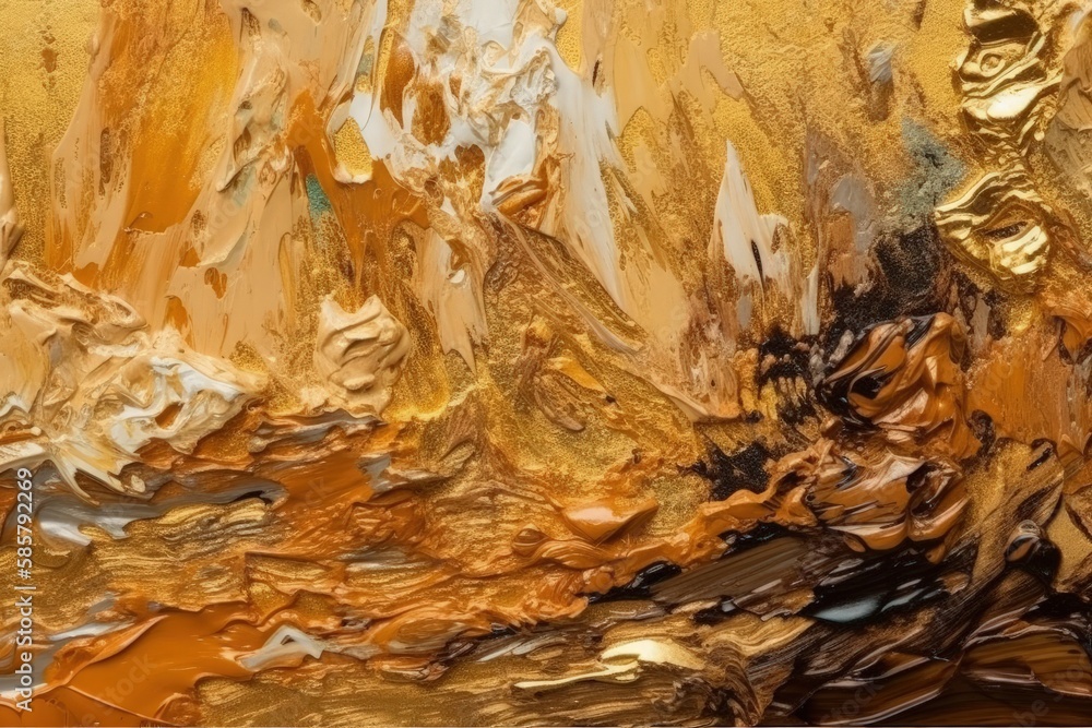 close-up view of a painting with shimmering gold paint. Generative AI