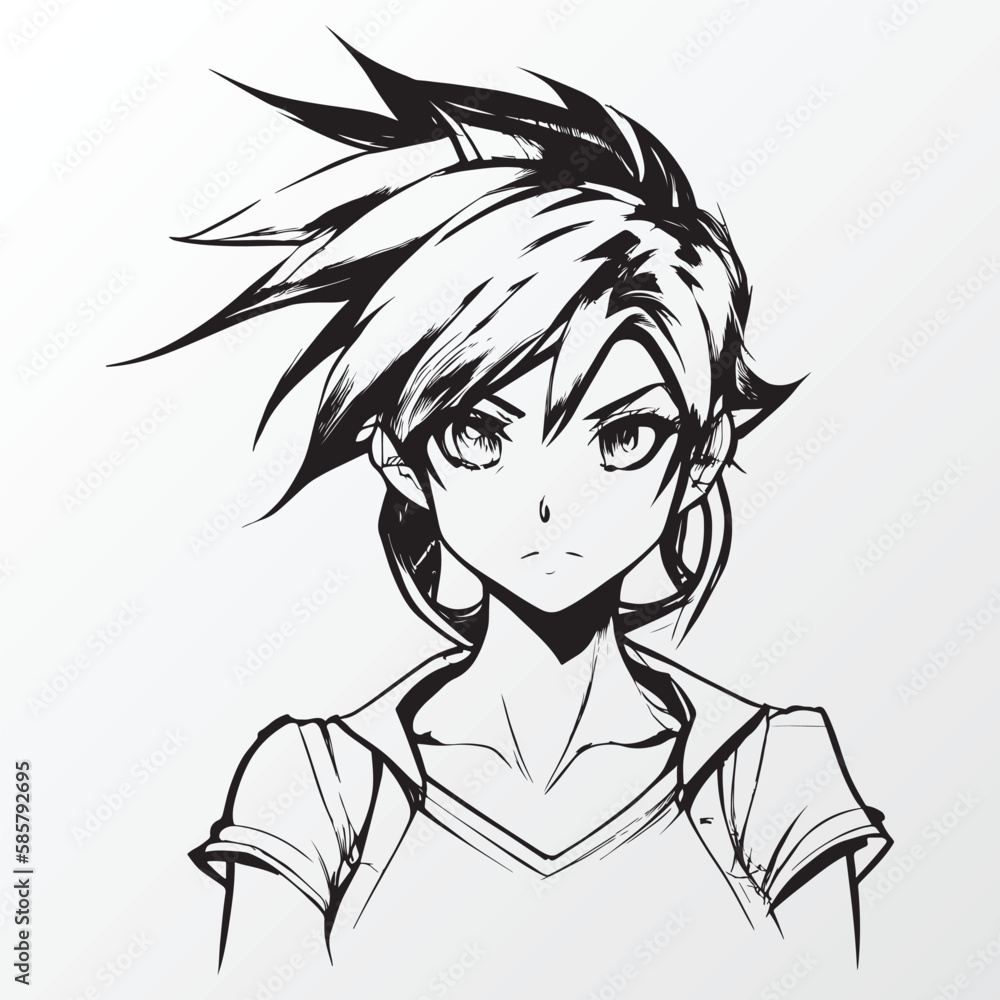 A line art sketch of a anime girl character A line art sketch of a anime girl character