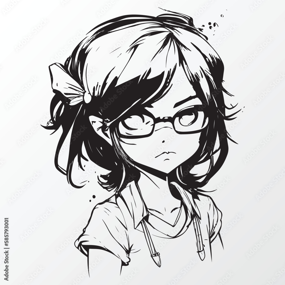 A line art sketch of a anime girl character A line art sketch of a anime girl character
