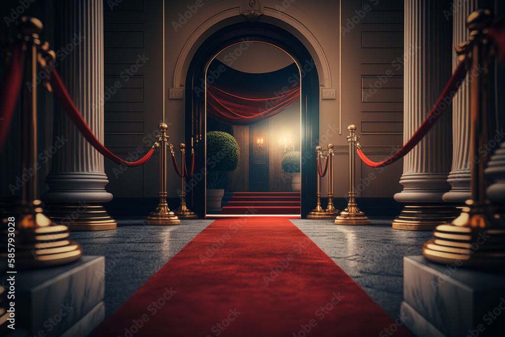 Grand VIP Entrance with Red Carpet and Exclusive Access. HighEnd Red