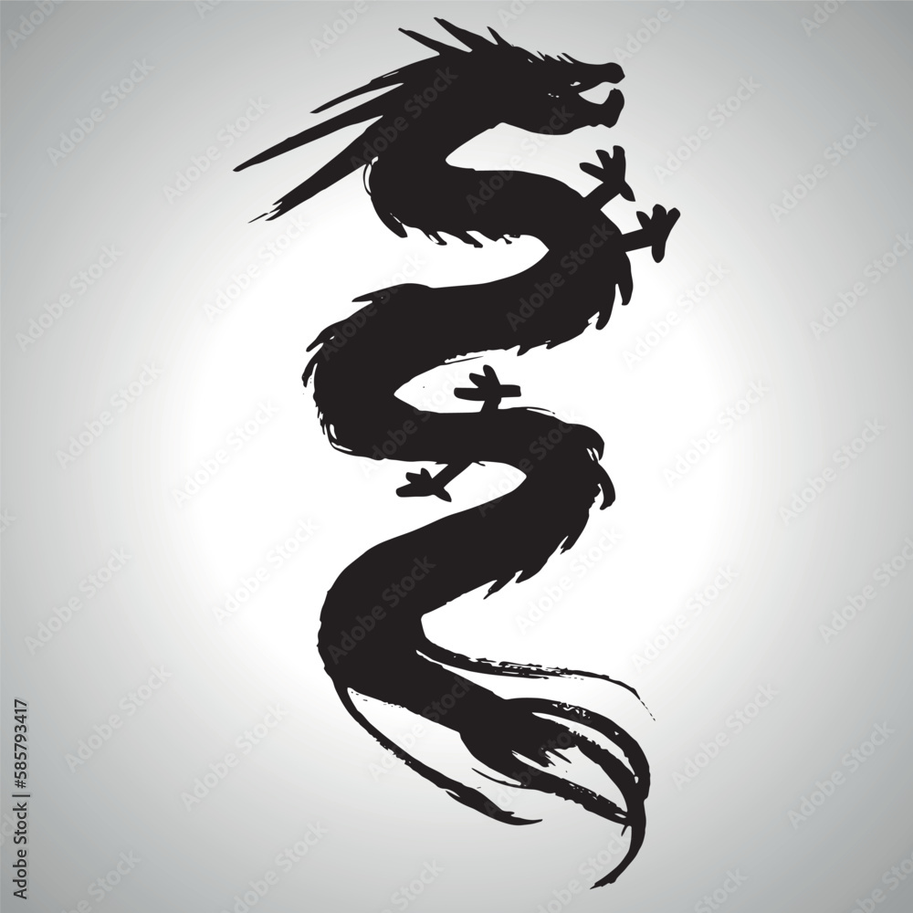 Dragon. 2024 Brush stroke vector illustration. Ink art. Chineses Year of the Dragon Ink Painting Dragon. 2024 Brush stroke vector illustration. Ink art. Chineses Year of the Dragon Ink Painting