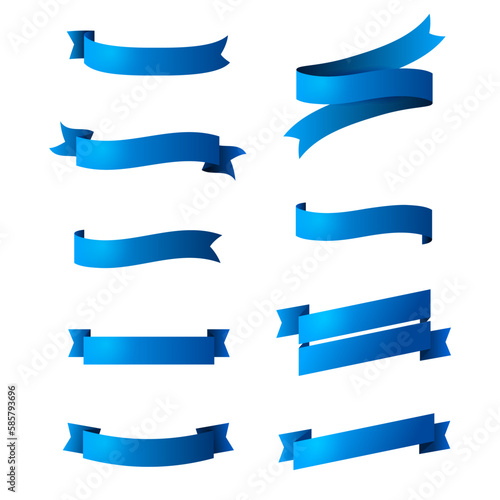Set of blue ribbons isolated on white background. Vector illustration.